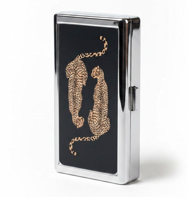Twin Leopards Metal Cardholder Wallet Tin