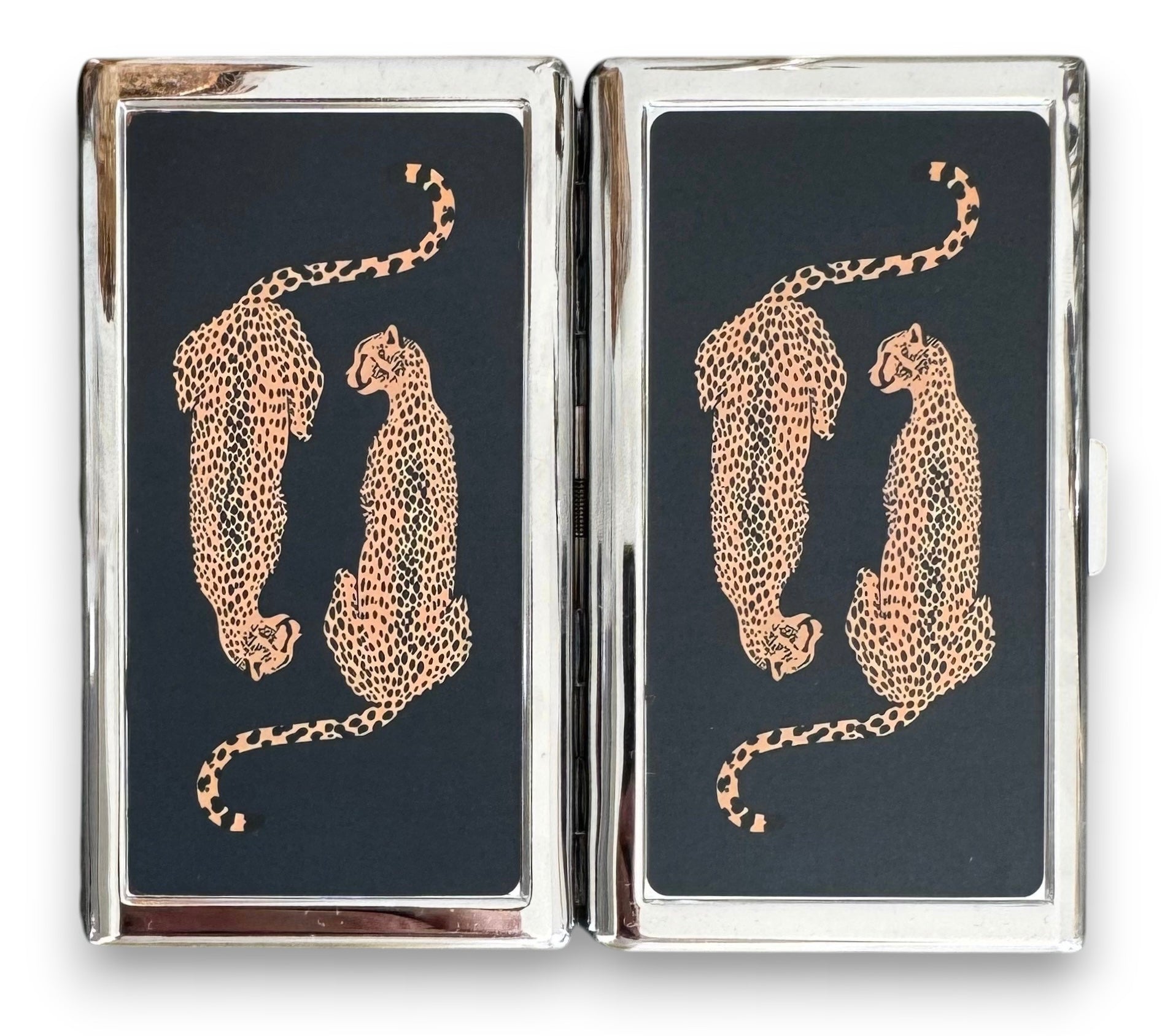 Twin Leopards Metal Cardholder Wallet Tin